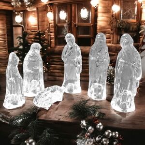 HP 😀 Vtg Silent Night Collection Crystaline Glass Nativity Scene Set-6 Pcs